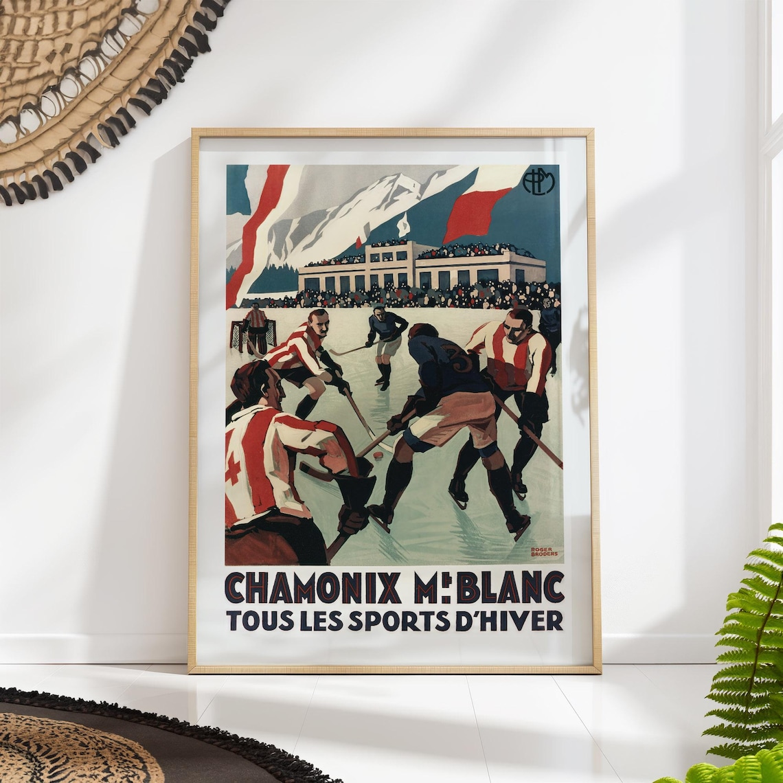 Chamonix Mt Blanc Vintage Hockey Winter Sports French Alps Poster