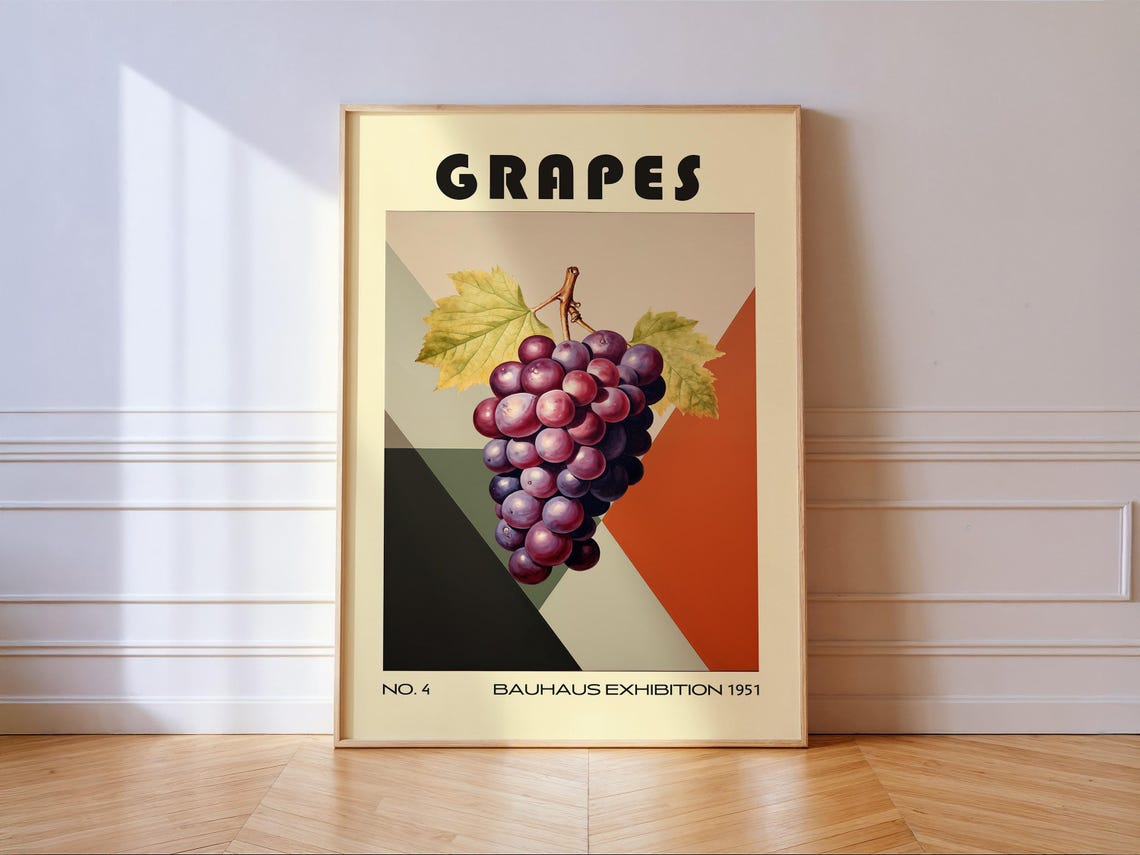 Grapes Bauhaus Exhibition 1951 Vintage No 4 Fruit Style Poster