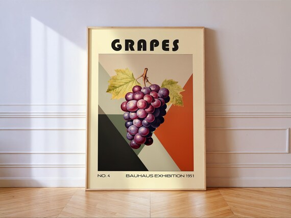 Grapes Decorative Kitchen Print Bauhaus Poster Vintage Decoration