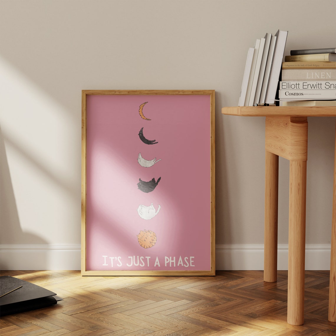 Its Just A Phase Colorful Cats Moon Cycle Pink Cat Lover Poster - Image 2