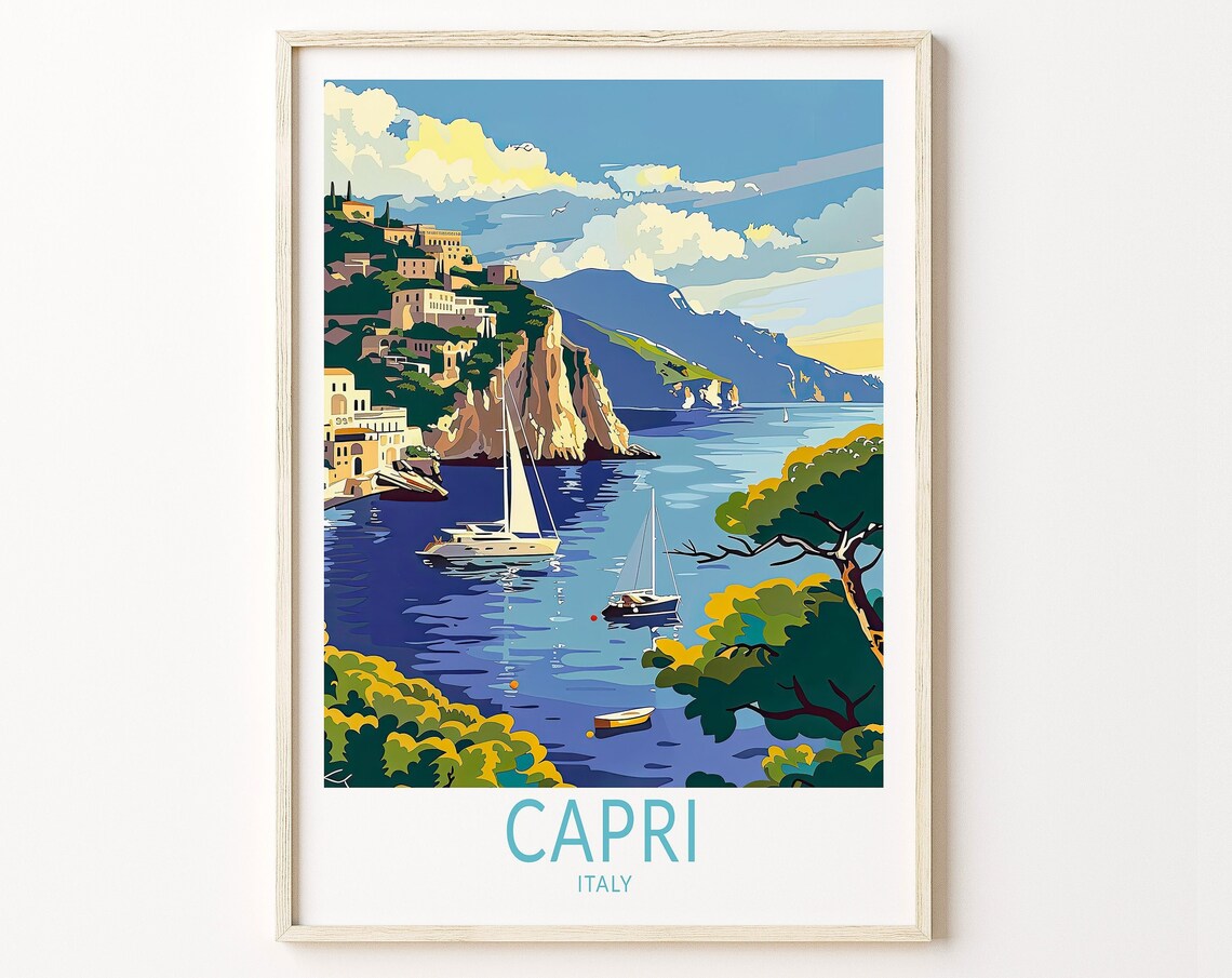 Capri Italy Travel Poster, Coastal City Decor