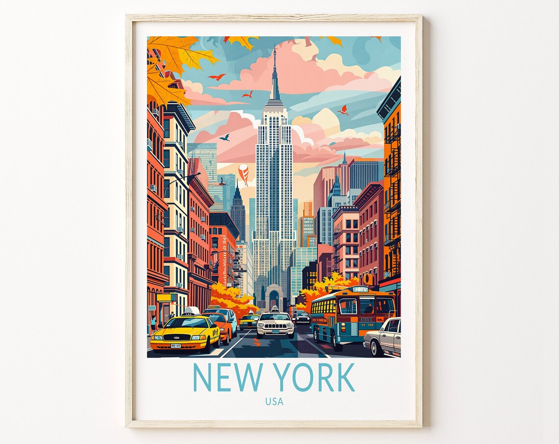 New York Travel Poster, USA City Wall Decor