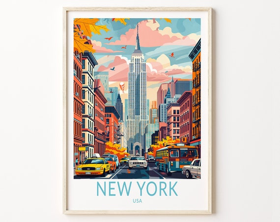 New York Travel Poster, USA City Wall Decor