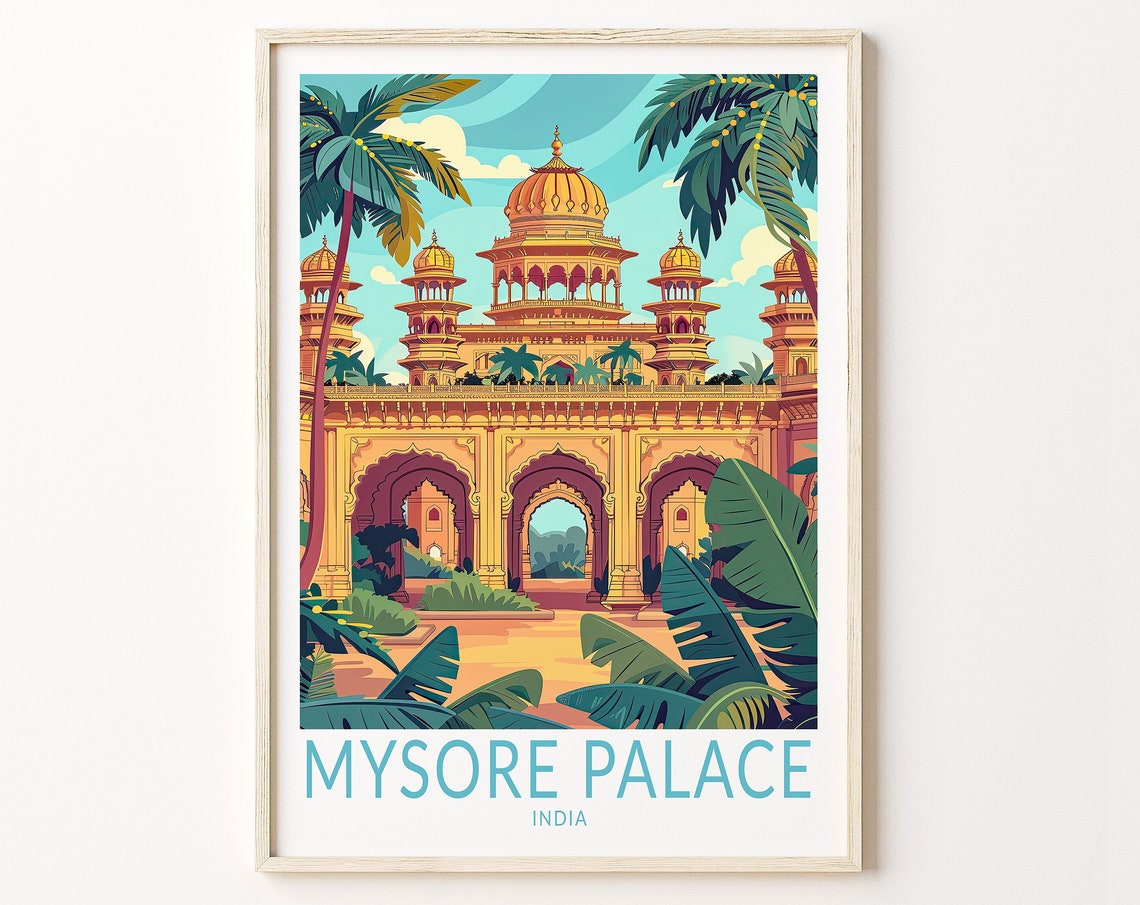 Mysore Palace India Grand Gateway Arches Retro Travel Poster