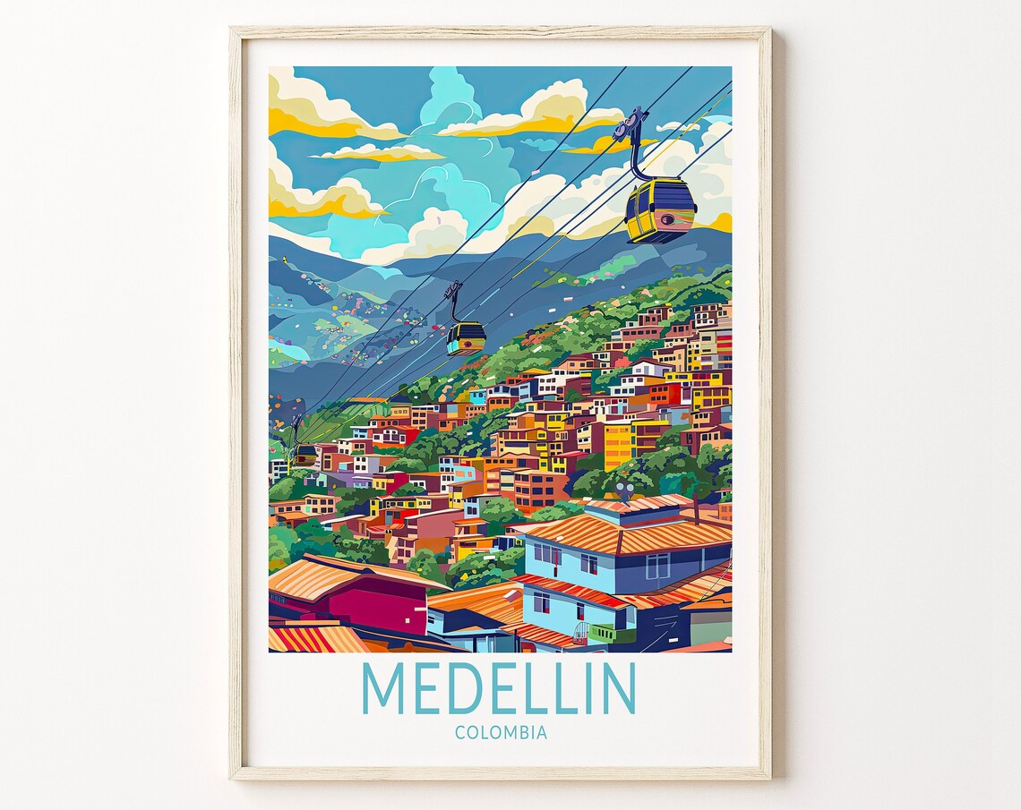 Medellin Colombia Vintage Travel Poster, City Print