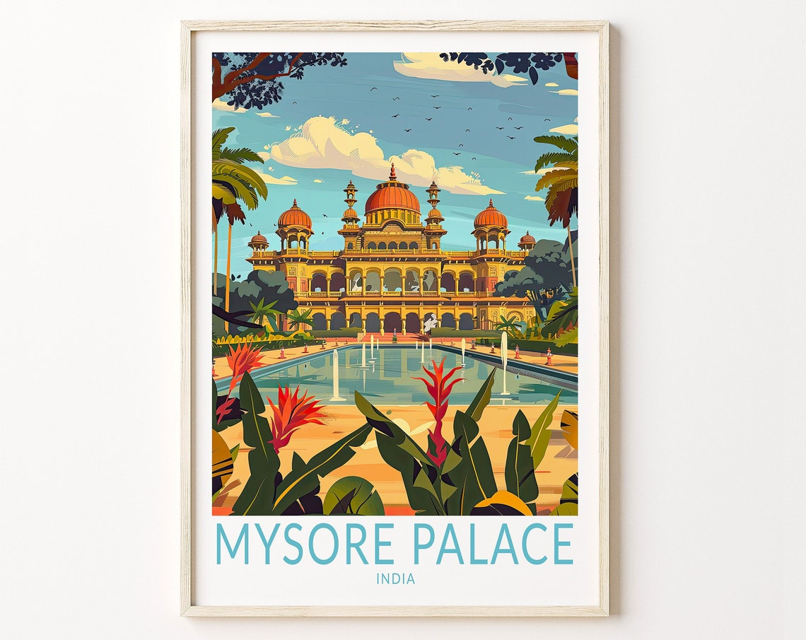 Mysore Palace India Golden Domes Retro Illustration Travel Poster