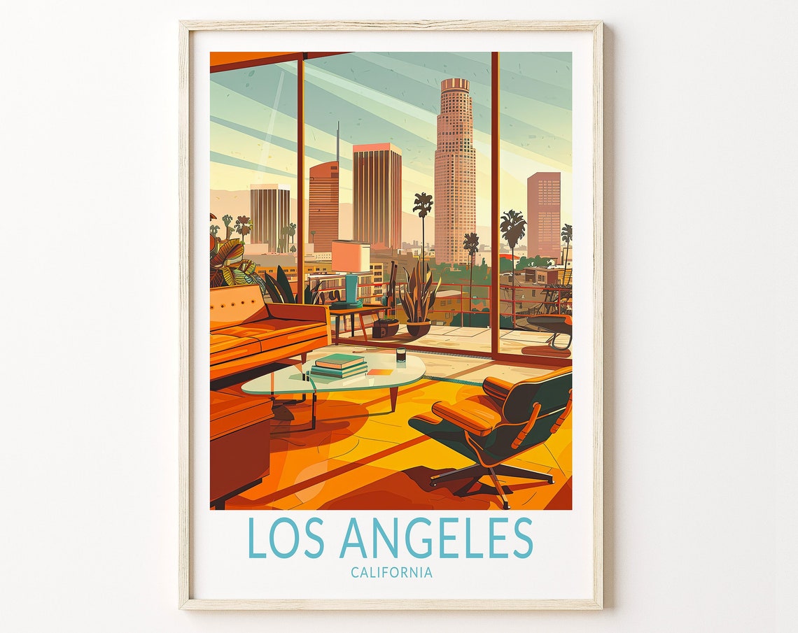 Los Angeles Sunset Skyline Mid Century Apartment View Poster