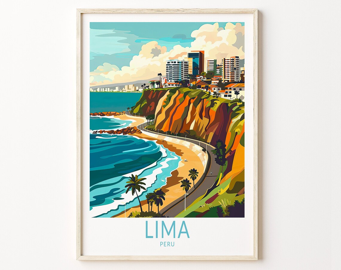 Lima Peru Travel Poster, Peru Coast Wall Art