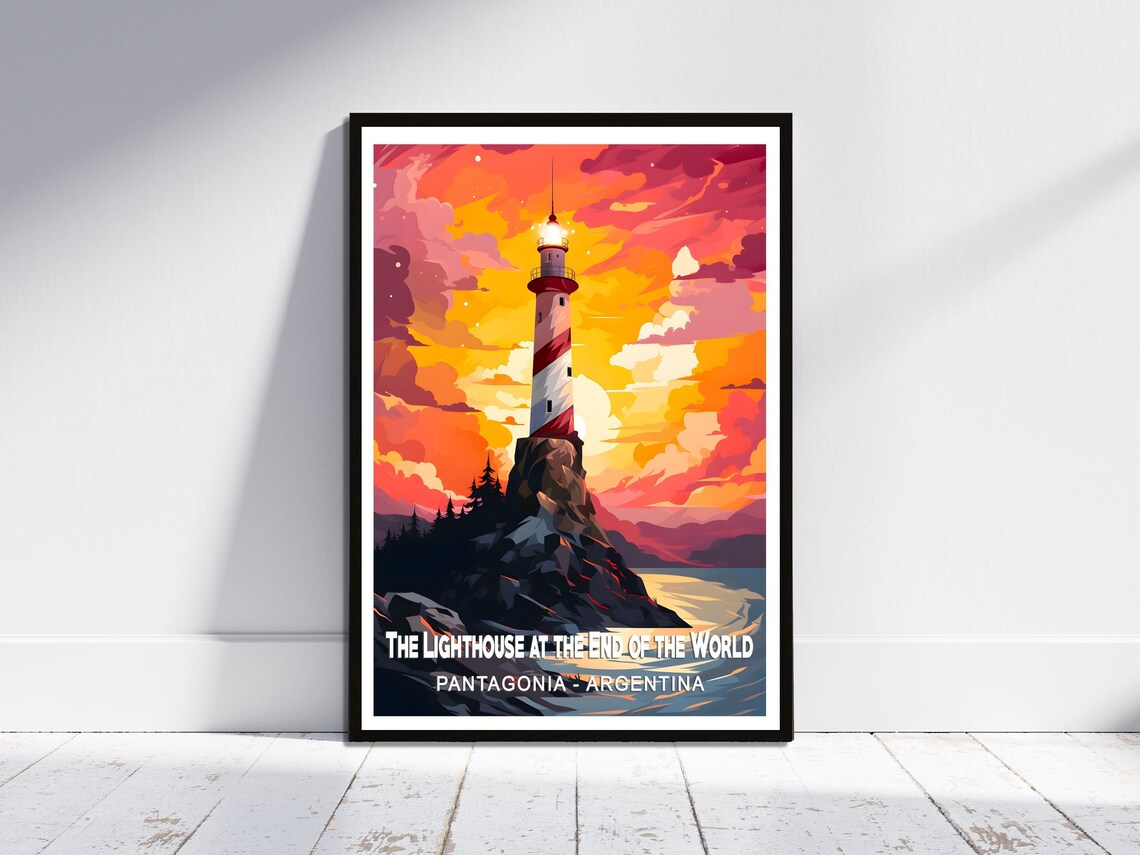 Lighthouse at the End of the World Patagonia Sunset Travel Poster