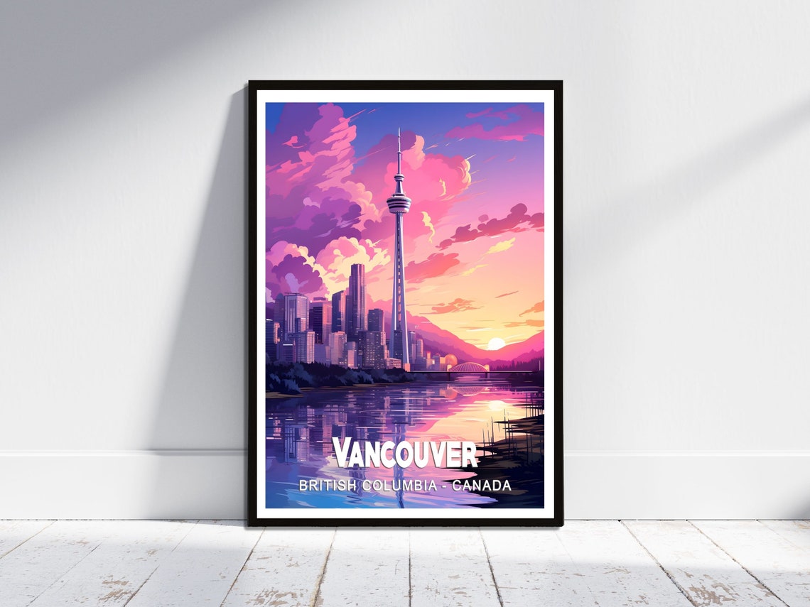 Vancouver Canada Sunset Skyline Tower Waterfront Travel Poster