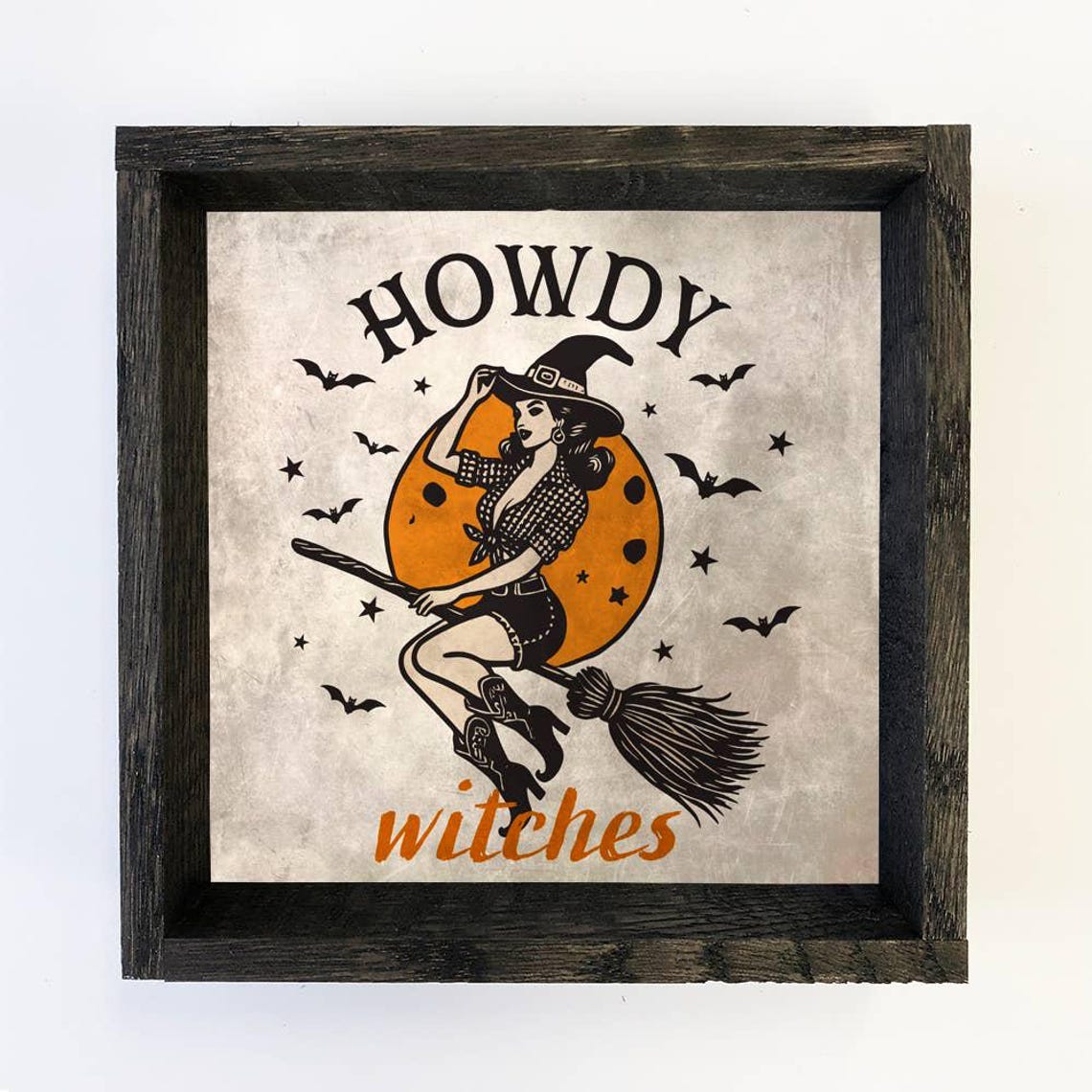 Howdy Witches Flying Halloween Canvas Art Wood Framed