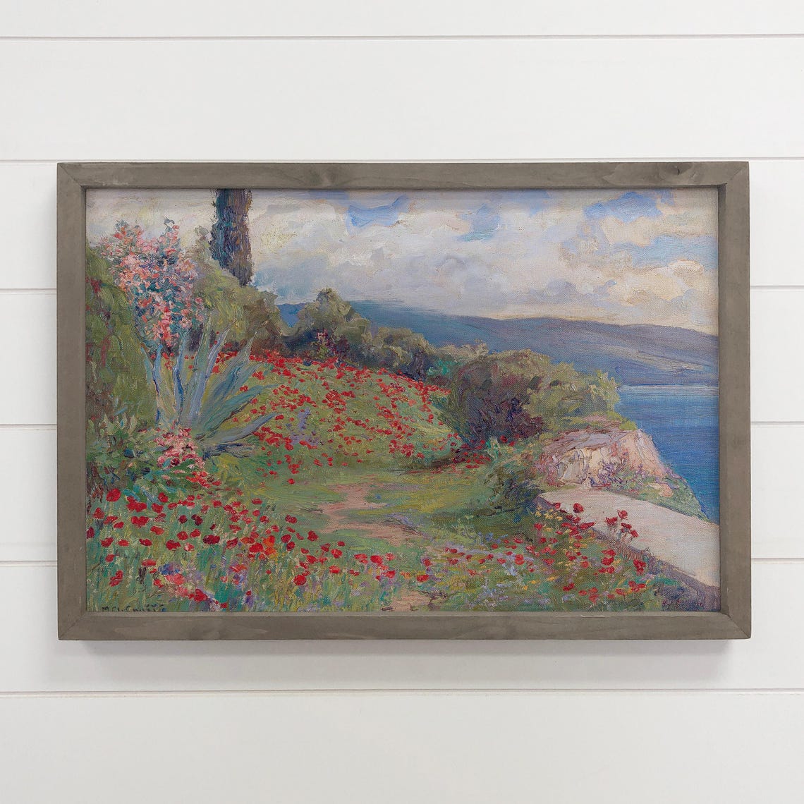 Spring Coastline Red Poppy Cliffs Overlooking Sea Garden Art Poster