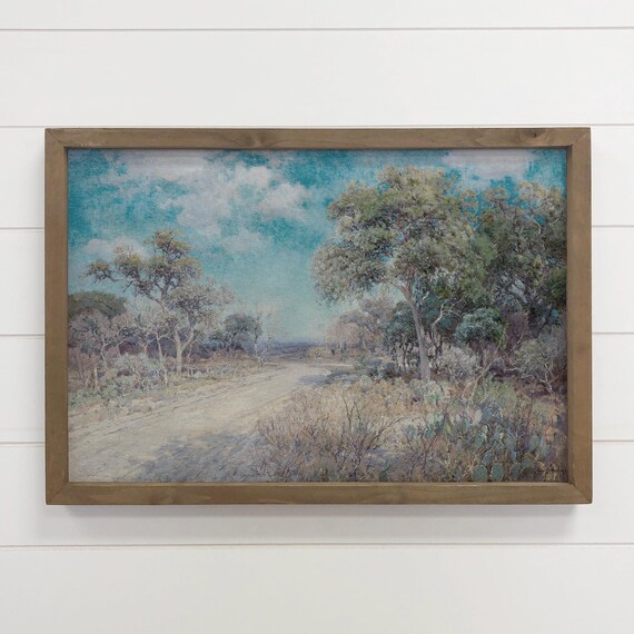 Vintage Texas Dirt Road with Oak Trees Impressionist Landscape Art Poster