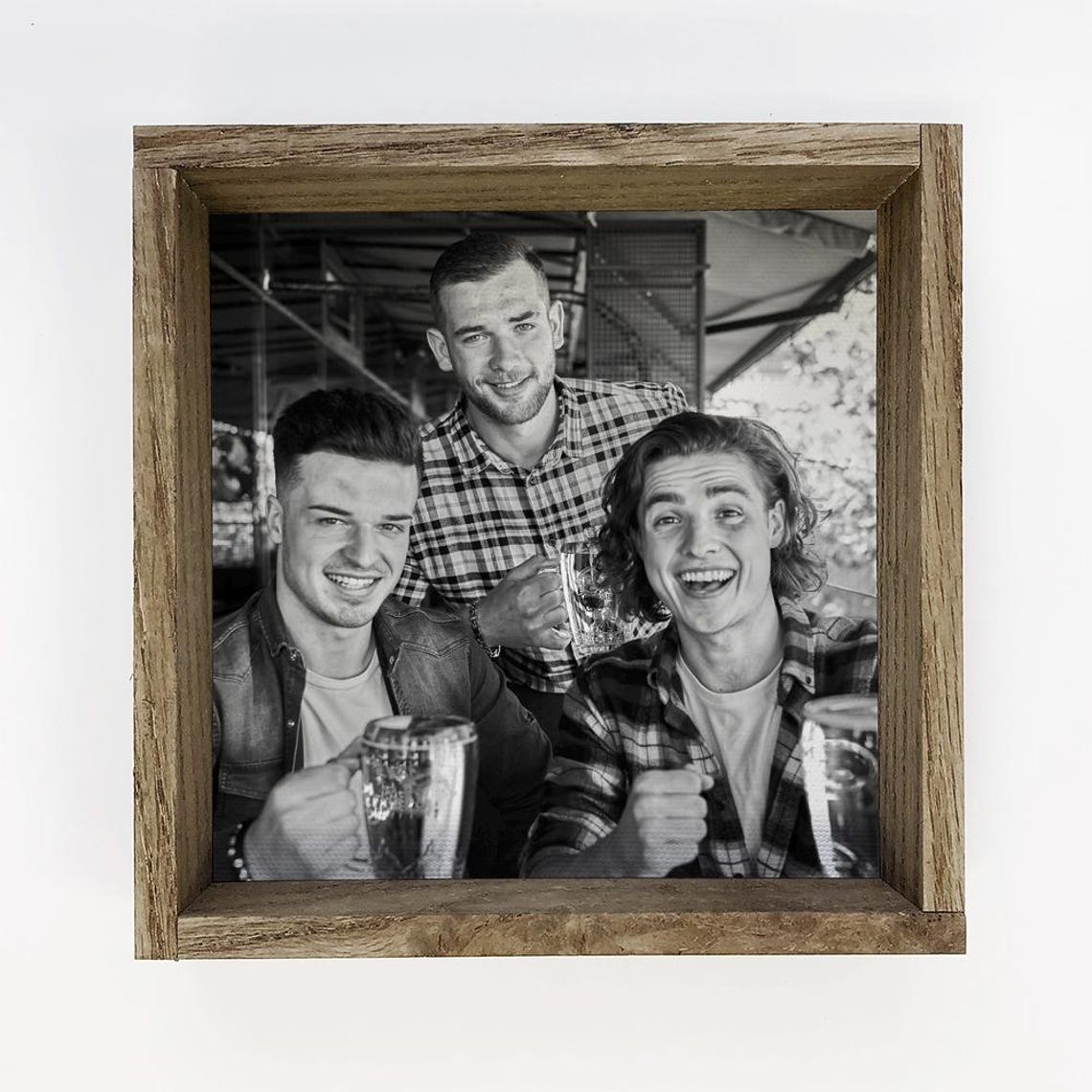 Black and White Friends with Beer Mugs Cheerful Photo Poster