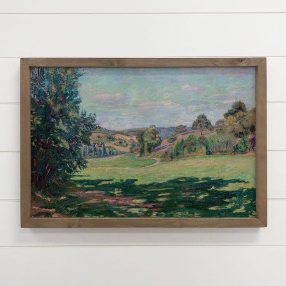 Green Valley View Landscape Canvas Art Wood Frame