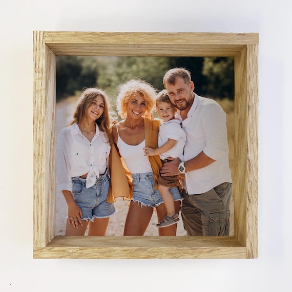 Custom Family of Four Photo Canvas Personalized Real Wood Frame Poster