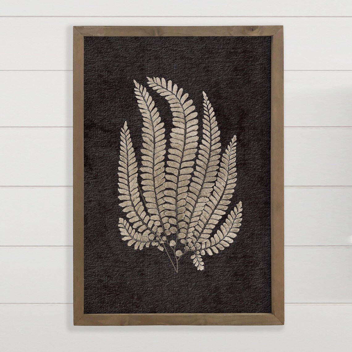 Elegant White Fern Leaves On Black Background Botanical Poster