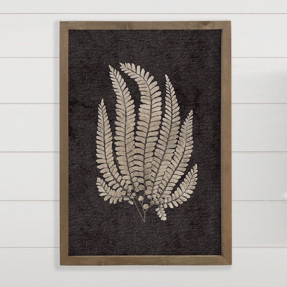 Elegant White Fern Leaves On Black Background Botanical Poster