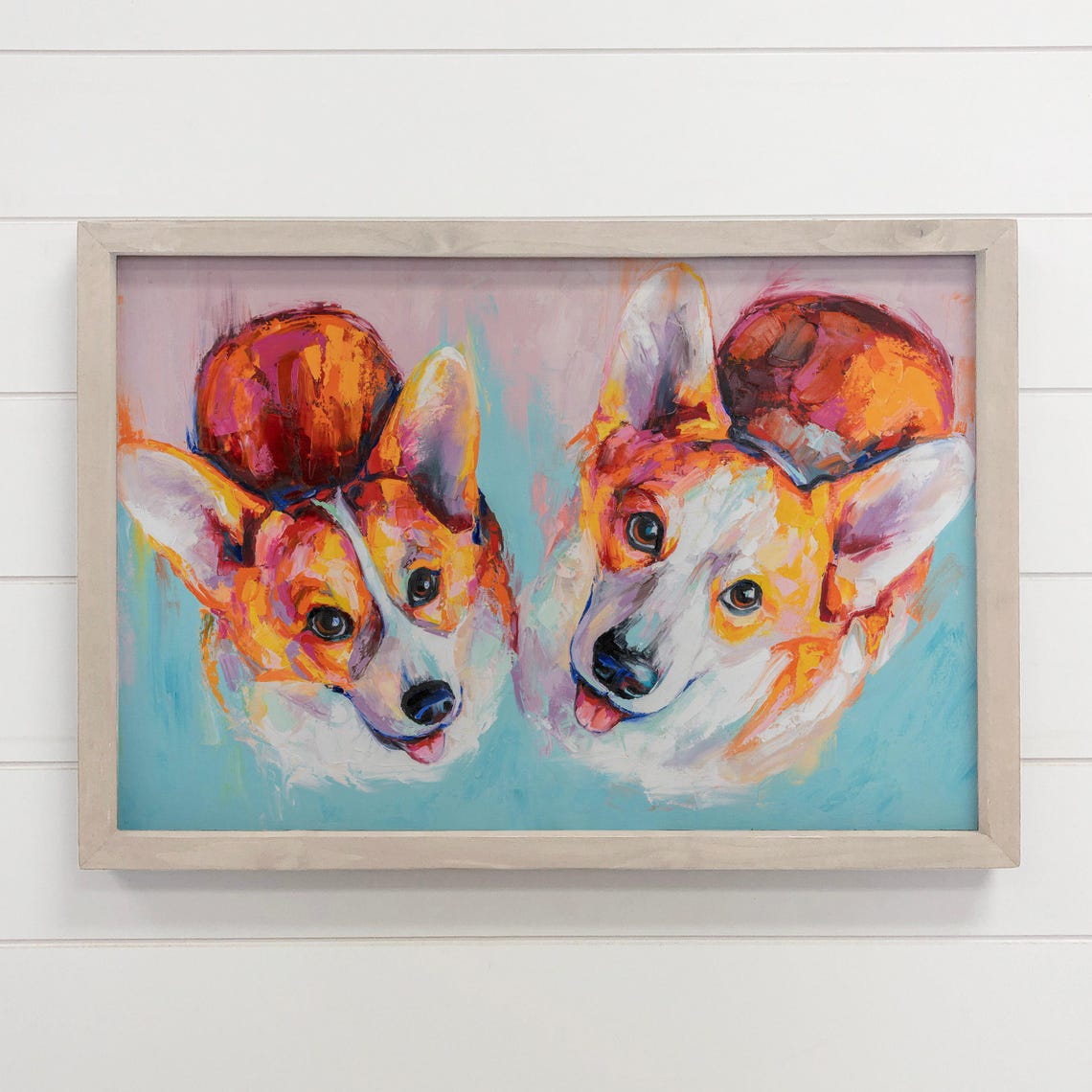 Two Corgis Pop Art Painting Colorful Happy Dog Portrait Poster