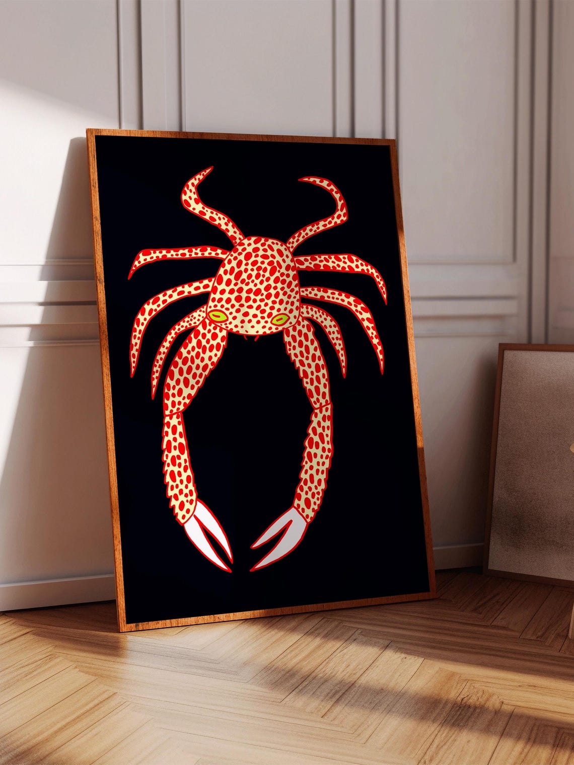 Spotted Red Crab on Black Bold Modern Sea Life Ocean Art Poster