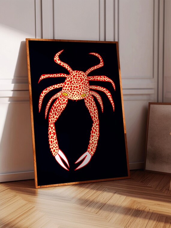 Spotted Crab Art Print Sealife Home Decor Wall Decoration For Kitchen Bedroom Living Room Office Sea Ocean Illustration Red Beach