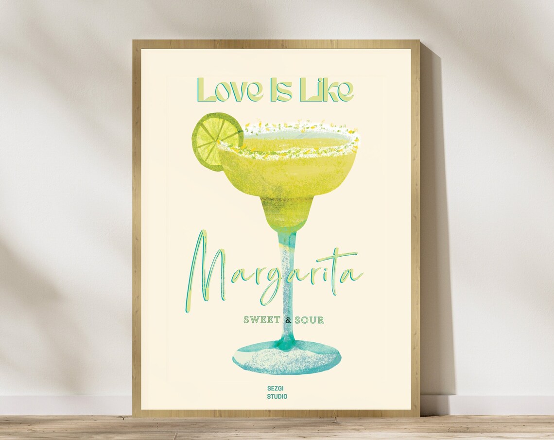 Love Is Like Margarita Sweet And Sour Watercolor Cocktail Poster