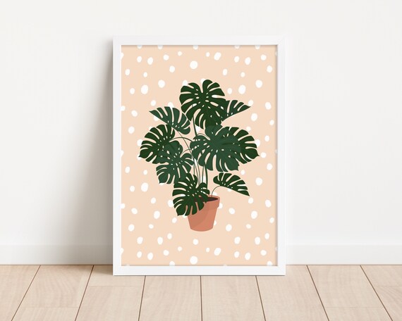 Monstera House Plant Wall Art Print Dalmatian Spot Print Botanical Print Boho Style Indoor Plant Gift Cute House Plant Unframed