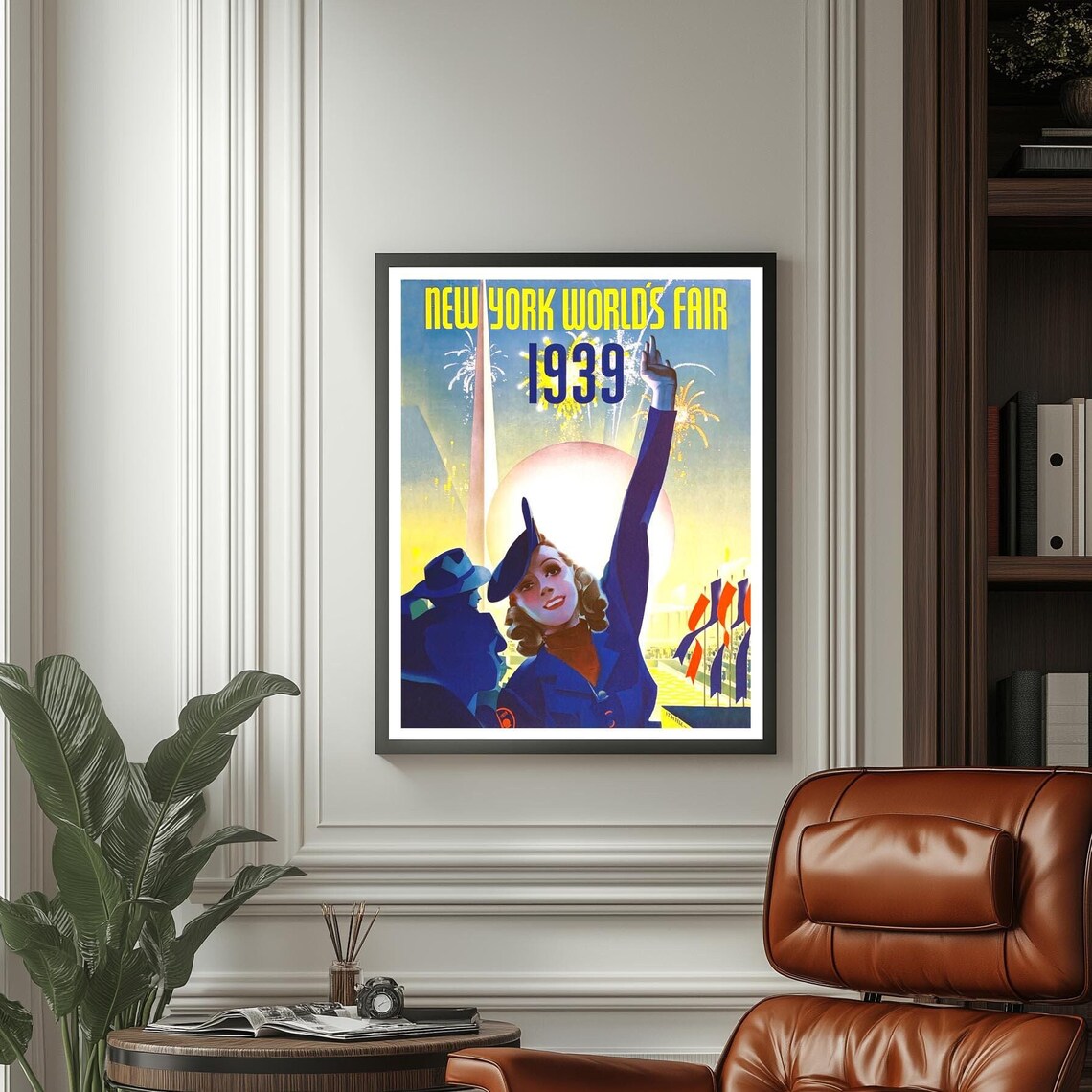 New York Worlds Fair 1939 Vintage Trylon Perisphere Fireworks Poster - Image 3