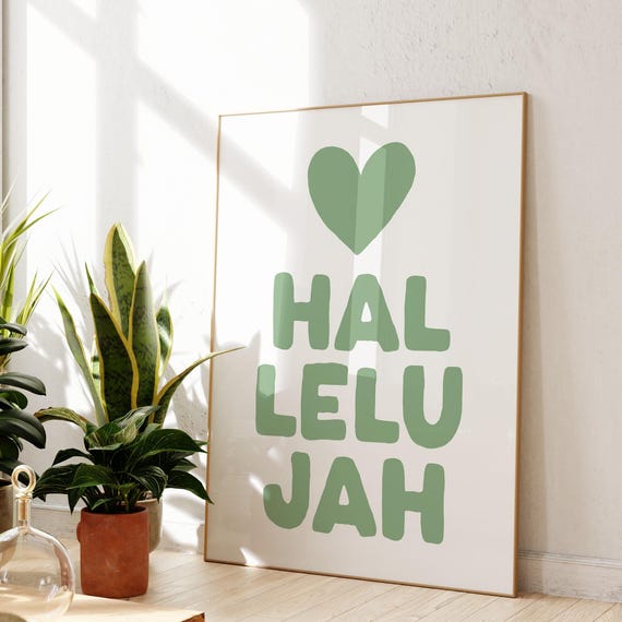 Sage Green Hallelujah Wall Art Christian Girl Print Modern Cute Quote