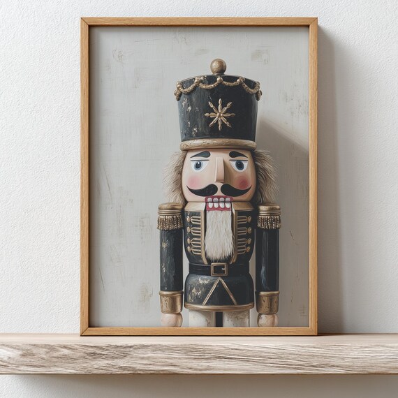 Vintage Black Nutcracker Soldier Christmas Painting Art Poster