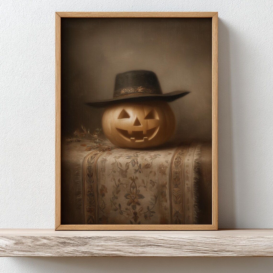 Cowboy Hat Pumpkin Wall Art Rustic Halloween Jackolantern Moody Fall Decor Spooky Season Country Western