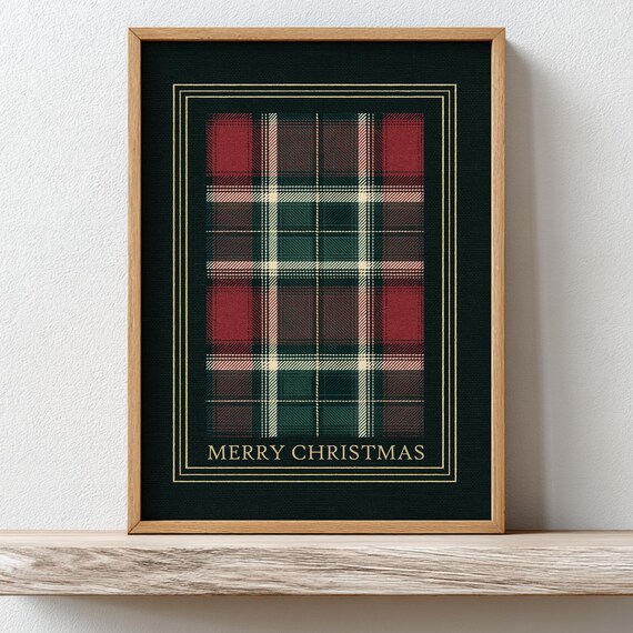 Merry Christmas Plaid Tartan Vintage Holiday Farmhouse Decor Poster