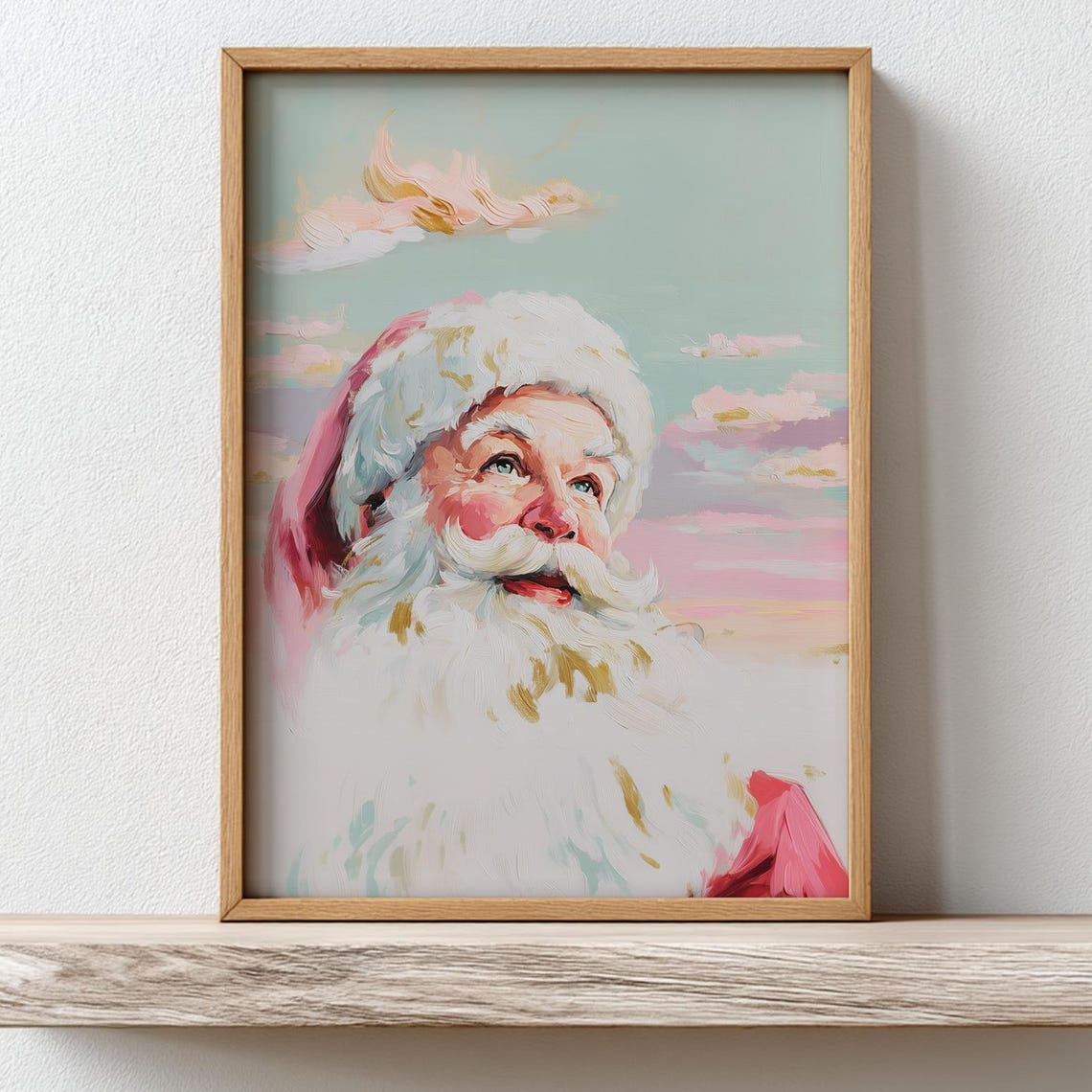 Vintage Santa Claus Portrait Soft Pink Pastel Holiday Art Poster