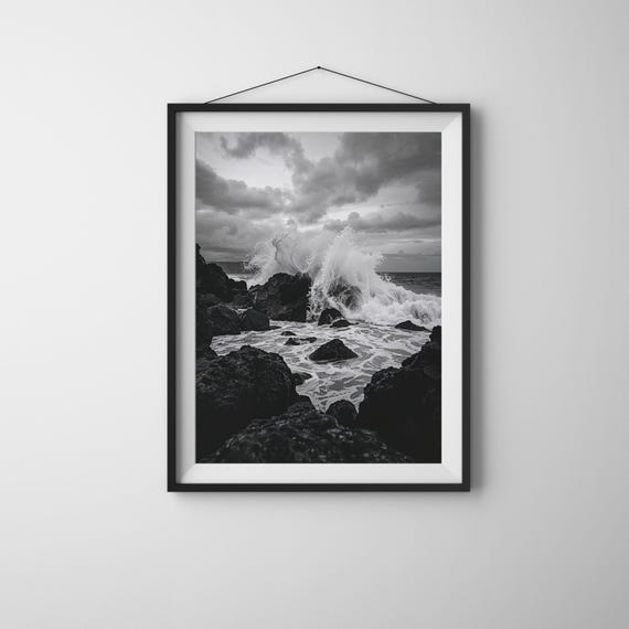 Dramatic Ocean Waves Black And White Coastal Art
