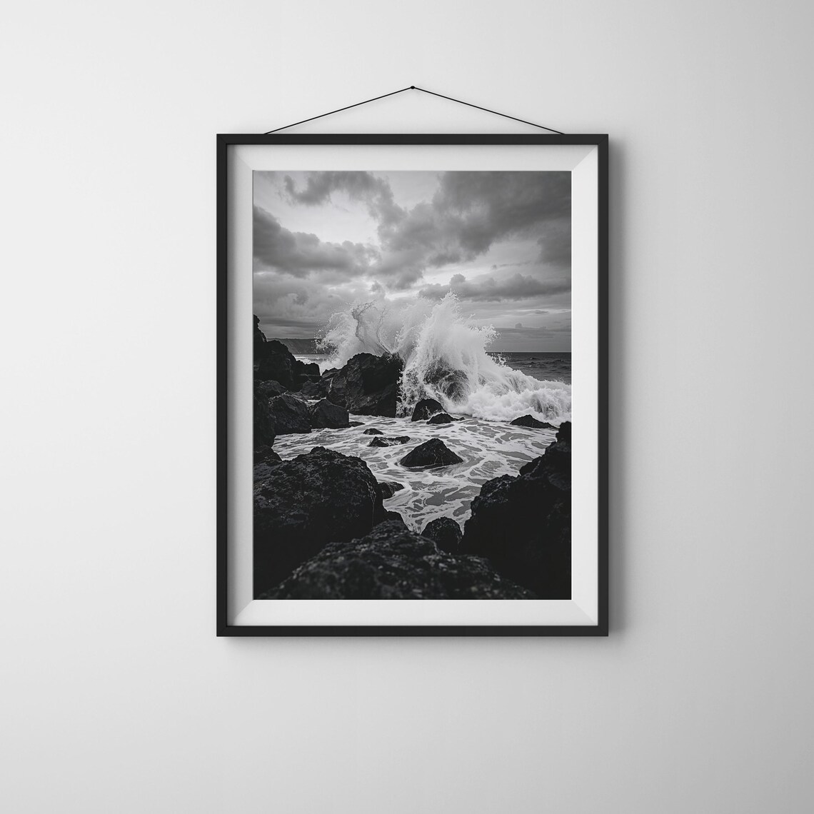 Dramatic Ocean Waves Black And White Coastal Art