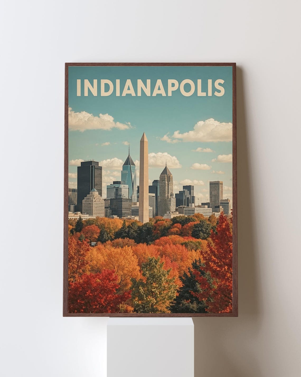 Indianapolis Retro Travel Poster Skyline Autumn Trees Indiana