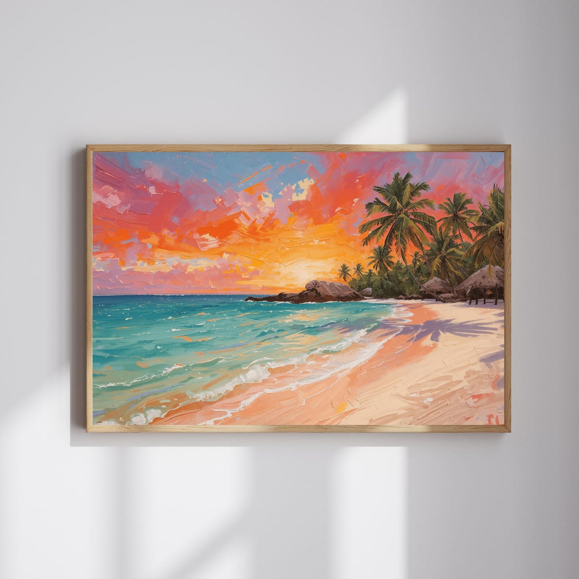 Tropical Beach Sunset Palm Trees Panoramic Ocean Scene Art Poster