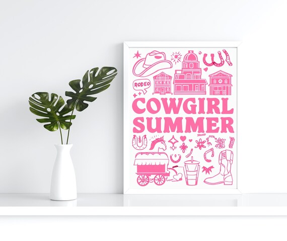 Cowgirl Summer Wall Art Pink Western Poster Rodeo Fun Retro Country Girl Decor