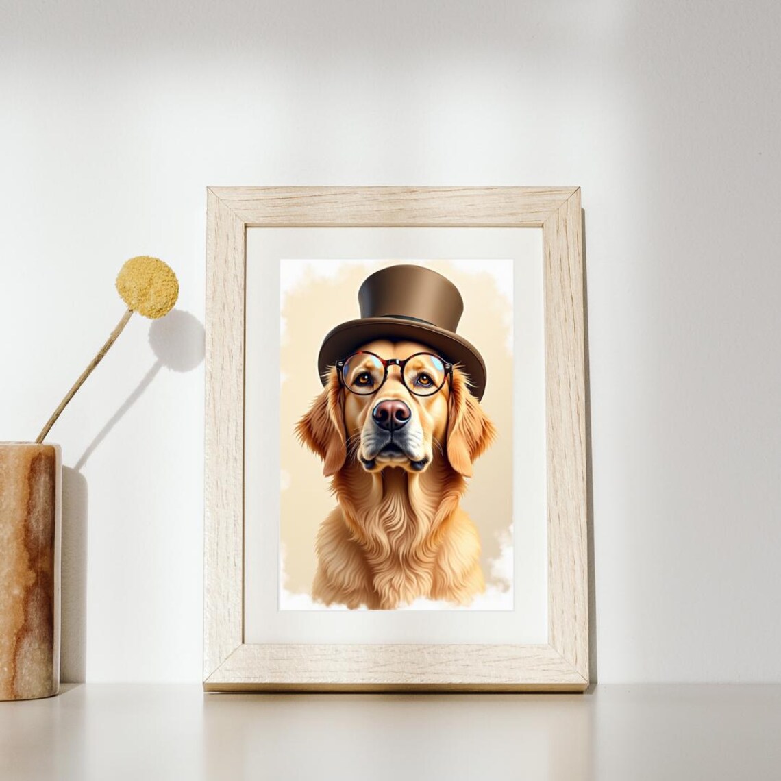 Golden Retriever Dog Top Hat Glasses Dapper Gentleman Portrait Poster