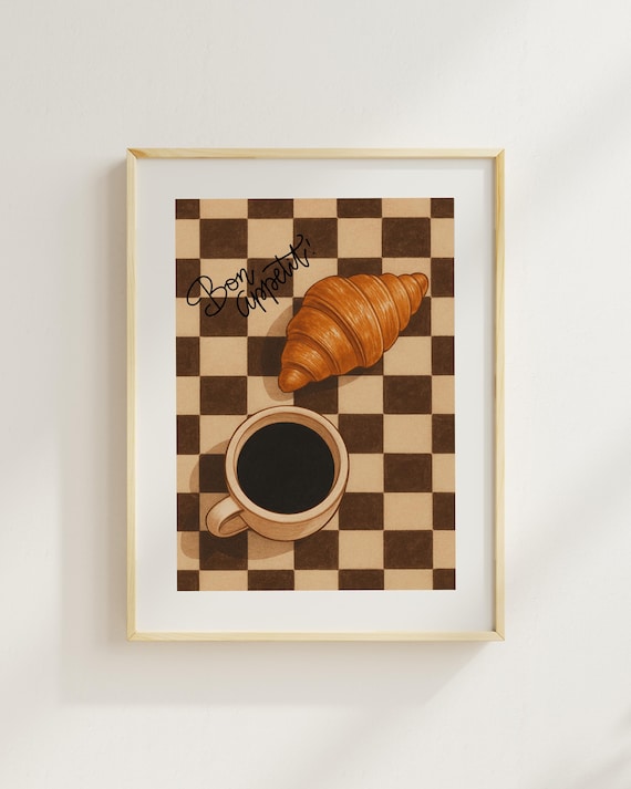 Bon Appetit Buttery Croissant Coffee French Cafe Breakfast Art Poster