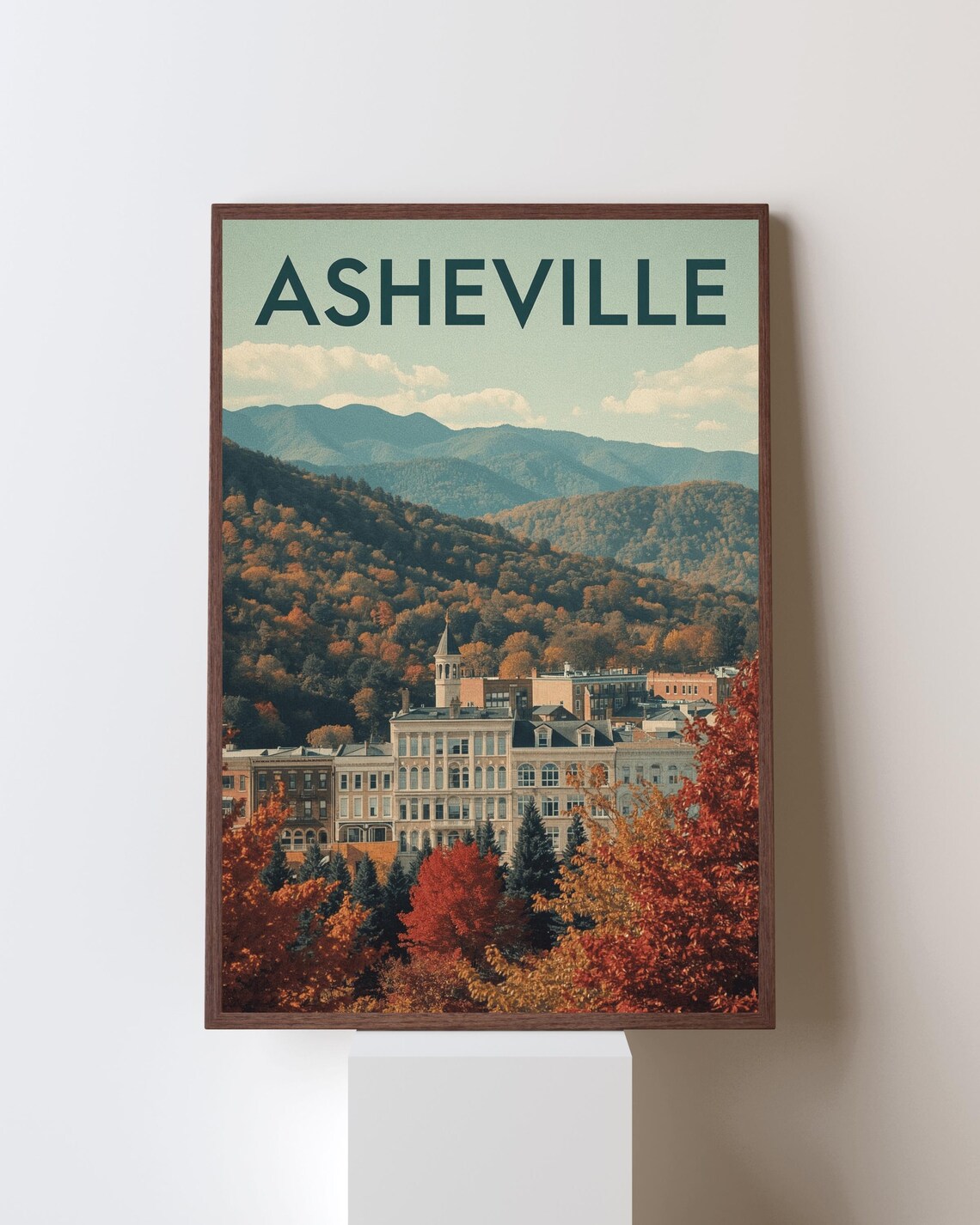 Asheville North Carolina Autumn Fall Mountain Town Retro Poster