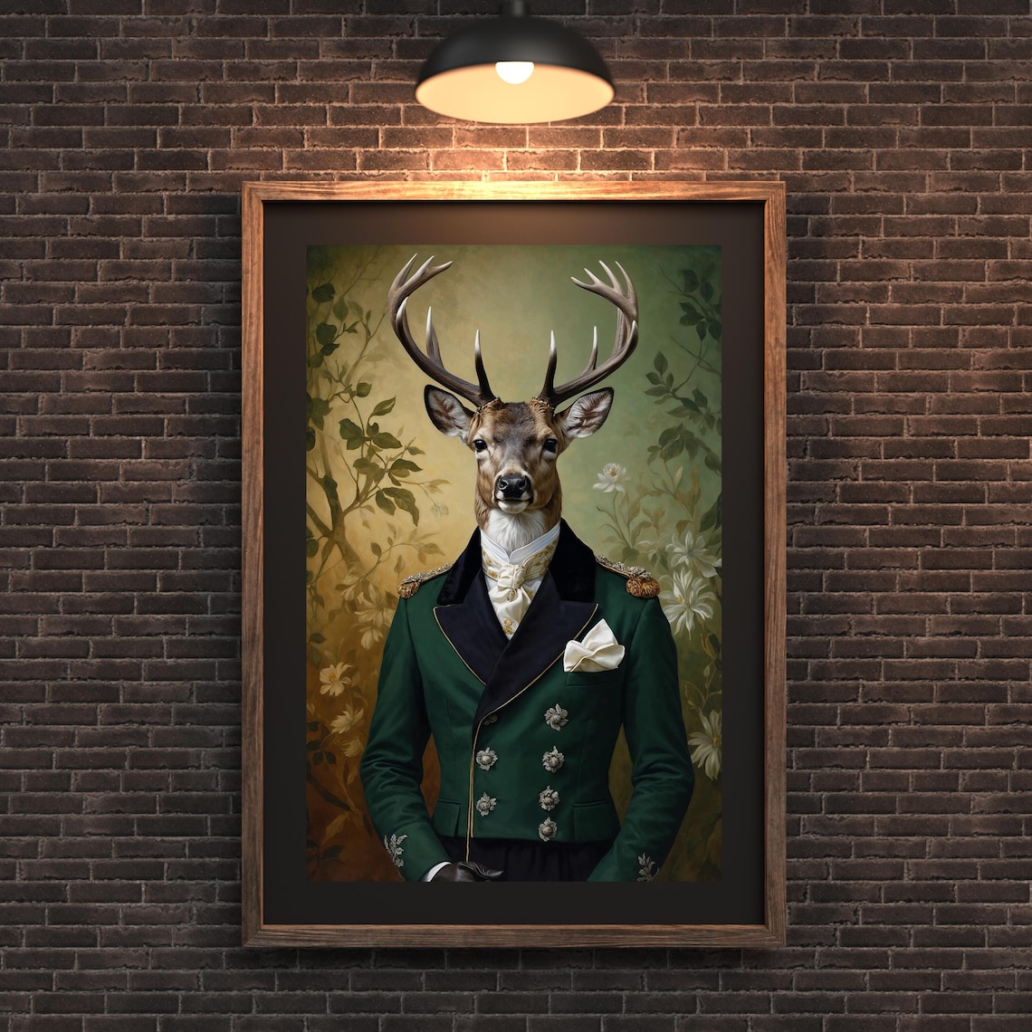Deer Royal Portrait Noble Stag Aristocratic Animal Green Jacket Poster
