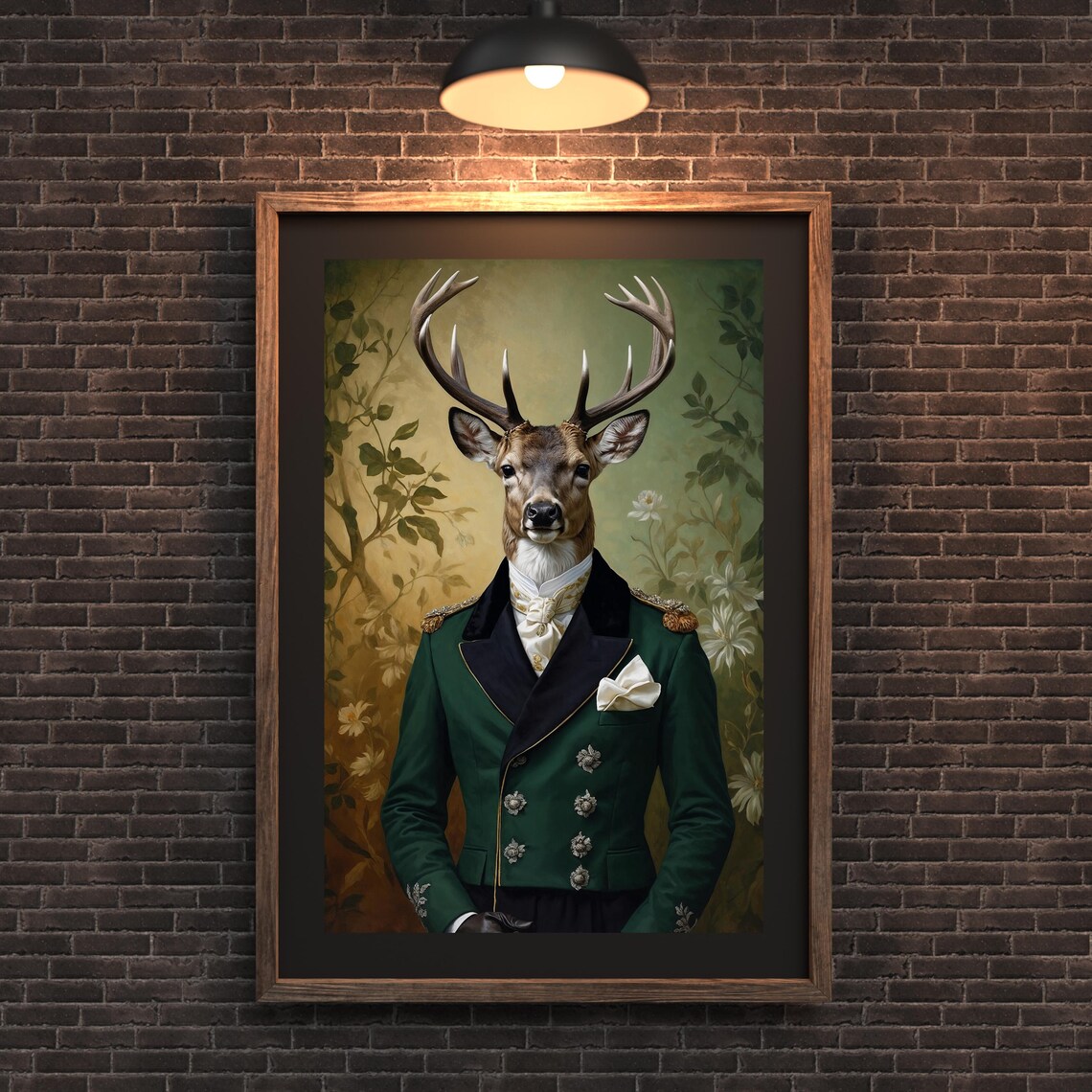 Deer Royal Portrait Wall Art Aristocratic Animal Decor Noble Stag Painting