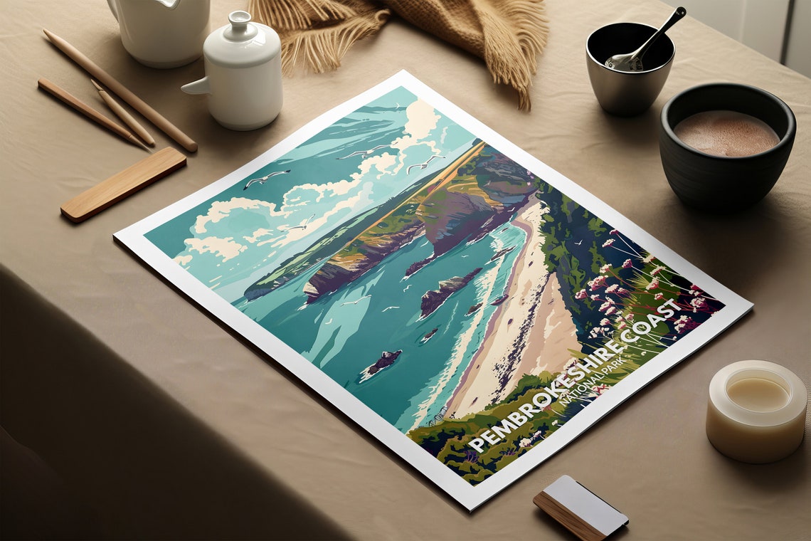 Pembrokeshire Coast National Park Poster Cliffs Seabirds Wild View - Image 2