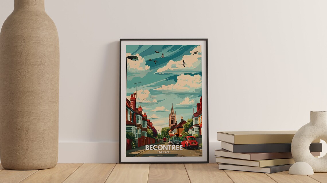 Becontree England Residential Street Redbrick Houses Vintage Poster - Image 3