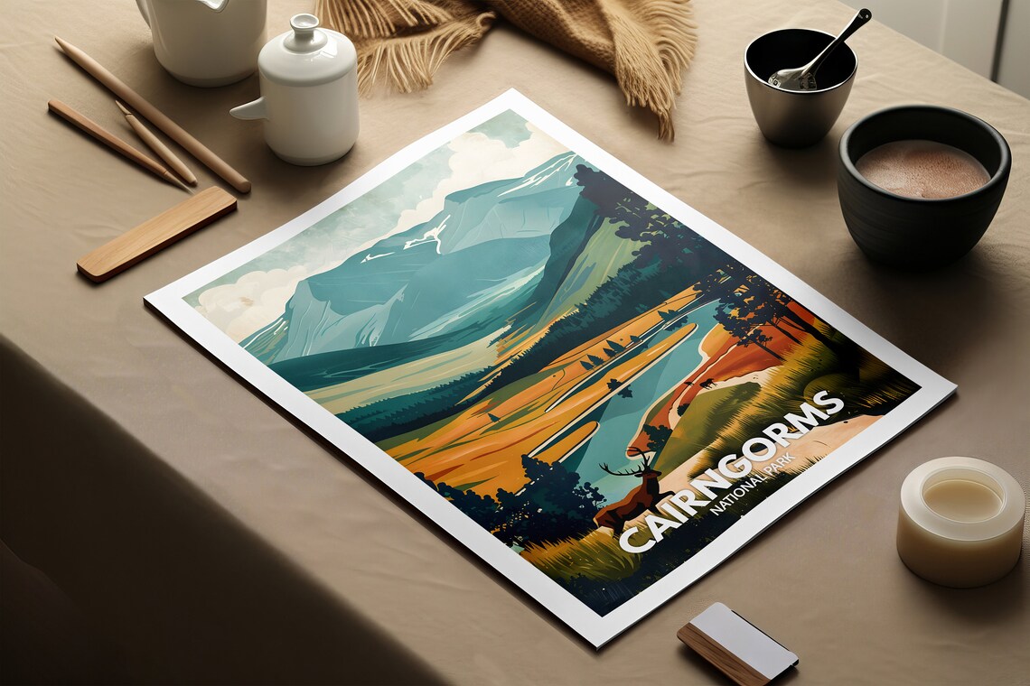 Cairngorms National Park Highland Stag Mountains Vintage Travel Poster - Image 2