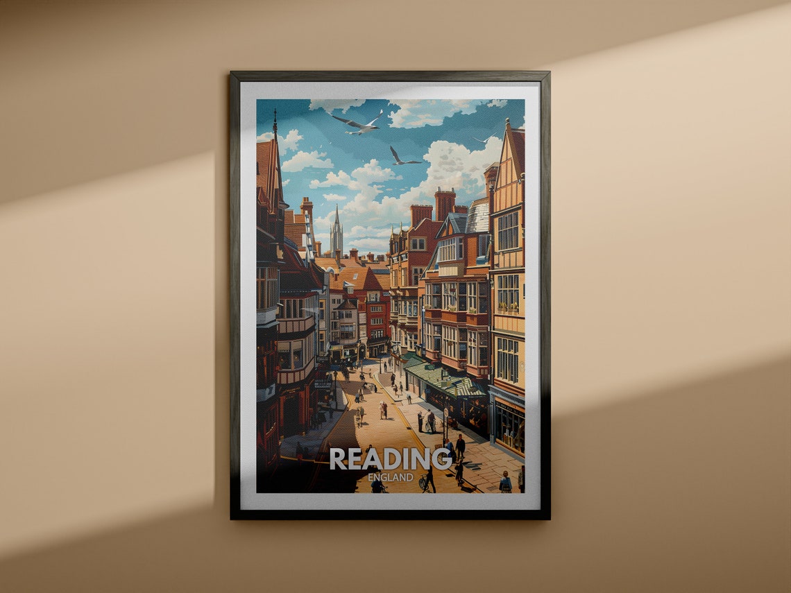 Reading England Bustling Tudor High Street Crowds Shoppers Poster - Image 4