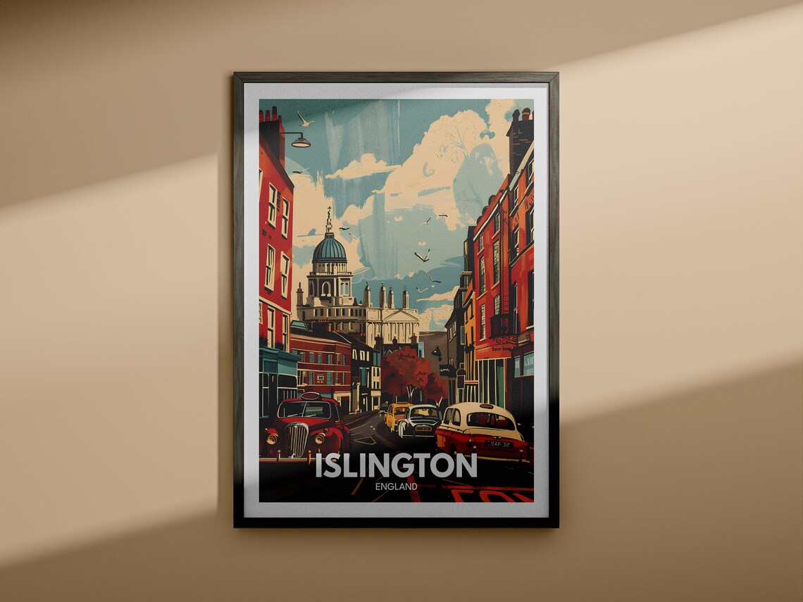 Islington England Classic Cars Historic Street Vintage Travel Poster - Image 4