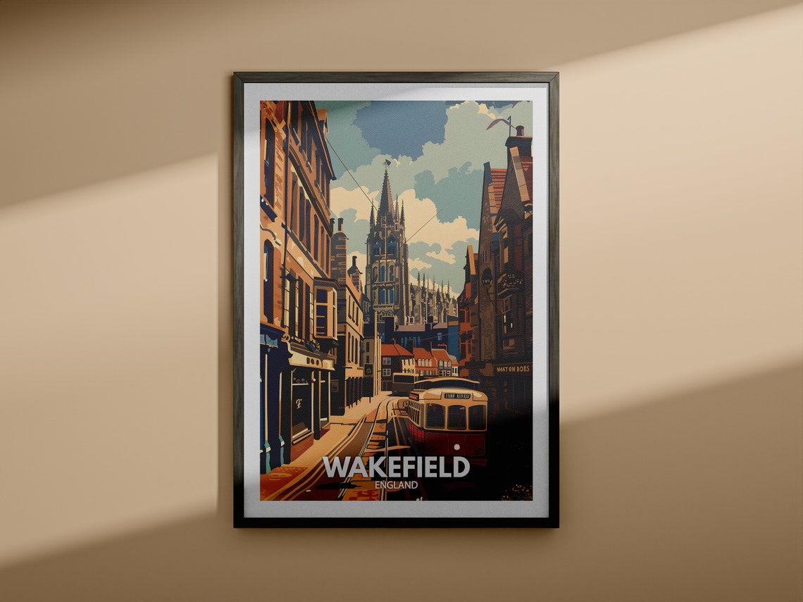 Wakefield England Cathedral Street Vintage Tram Old Town Poster - Image 4