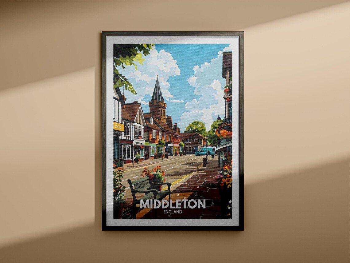 Middleton England Market Street Church Spire Summer Travel Poster - Image 4